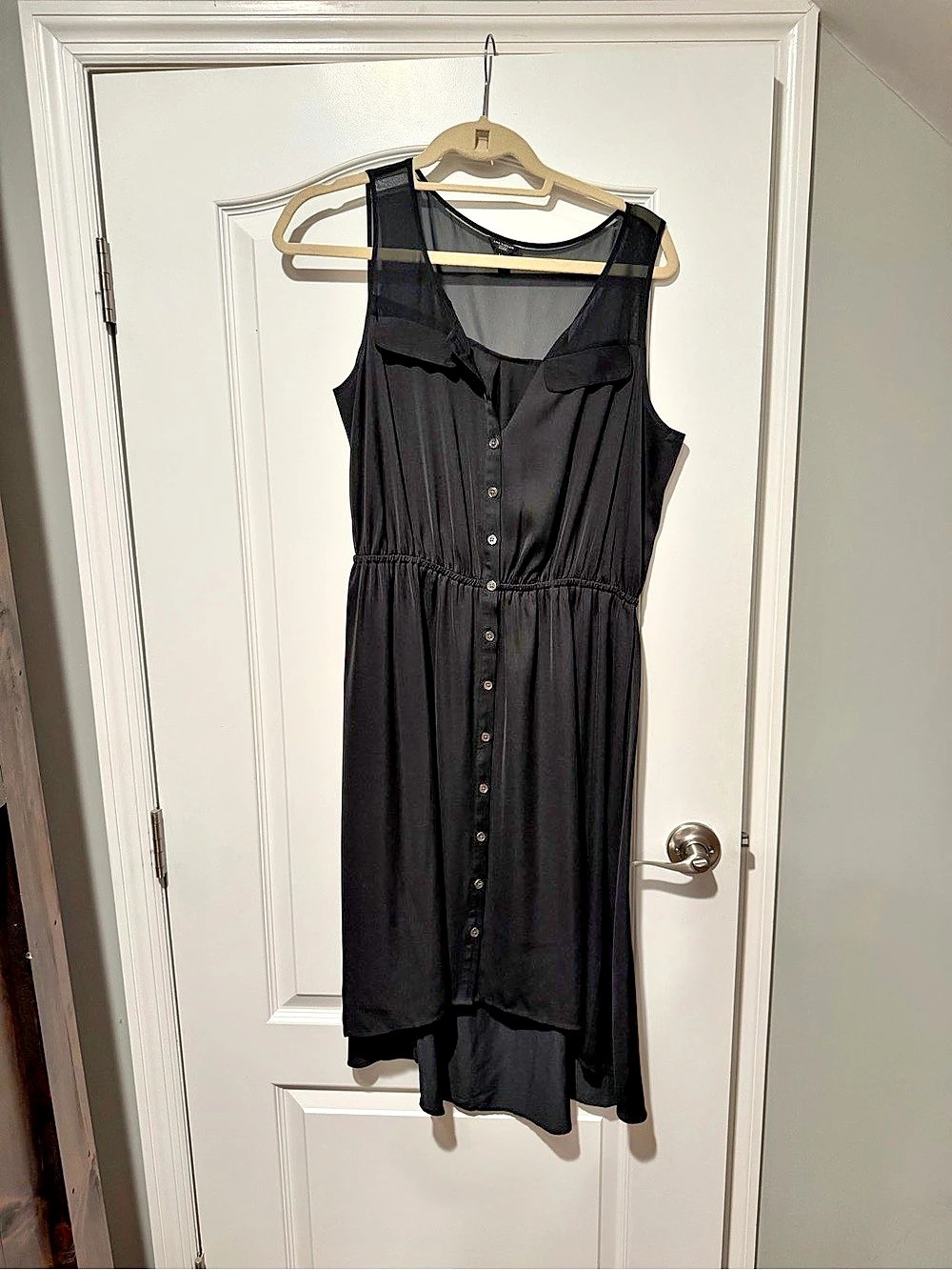 Ann Taylor Sleeveless Button Front Midi Dress Black Large Petite